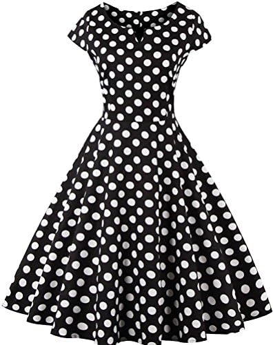 Ayli Women's Sweetheart Cap Sleeve 1950s Retro Vintage Hollywood Large Swing Midi Dress