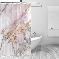 WellLee Fashion Custom Pink Marble Stone Shower Curtain Waterproof Fabric Bathroom Decor 66 x 72 Inch with Hooks