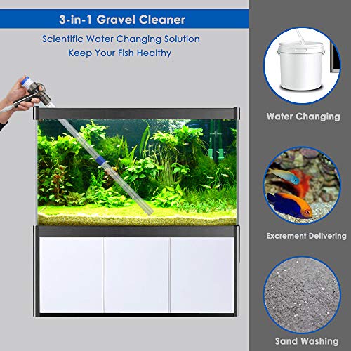 Gravel Vacuum Cleaner for Aquarium, Fish Tank Cleaner with Water Flow Controller, Extendable Pipe and 72” Long Siphon Hose, Perfect for Quick Water Changing and Sand Cleaning - BPA Free (30+40) - Thumbnail 6