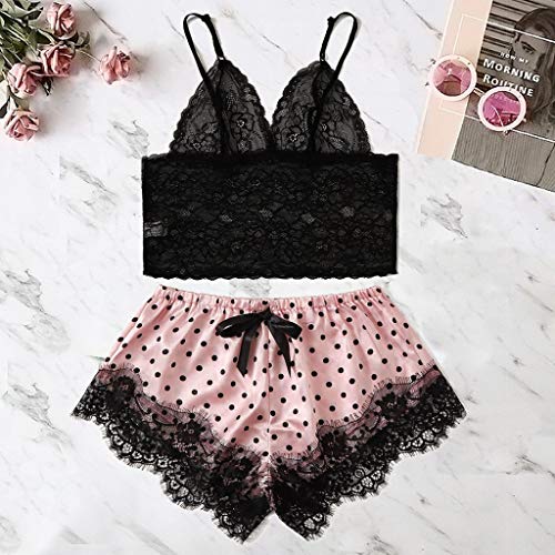 LoveLeiter Damen Schlafanzug Sexy Spitzen Satin Nachtwäsche Kurz Sommer Kurz Pyjama Set Nachthemd Negligee Set Sexy… – Bild 3