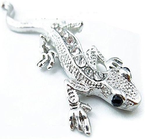 HIS® Metal Lizard Gecko with stones 3D Car Emblem Decal Sticker Badge for Cars, Vans Laptops, Suitcases, Windows & More - Size: 72x25mm (Silver)