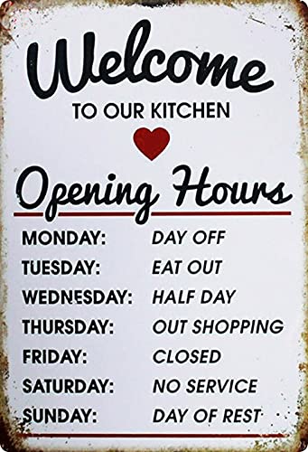 Metal Sign 20 x 30 cm Kitchen Opening Hours Kitchen Vintage Tin Sign