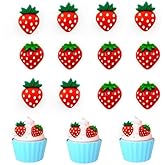 Foowztao24 Pack Strawberry Cupcake Toppers Resin Strawberry Cupcake Picks for Fruit Strawberry Birthday Decorations for Baby Shower Kids Party Supplies