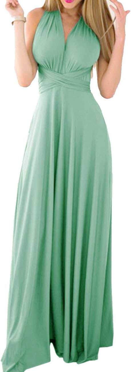 Women's Backless Gown Dress Convertible Multi-Way Wrap Halter Cocktail Dress Bandage Bridesmaid Long Dresses