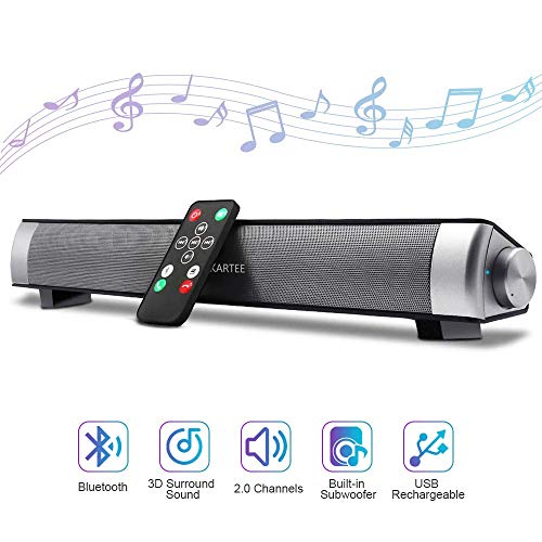 Bluetooth Sound Bar 15.7 Inches Portable Wireless Speakers for Home Theater Surround Sound with Built-in Subwoofers for TV/PC/Phones/Tablets with Remote Control