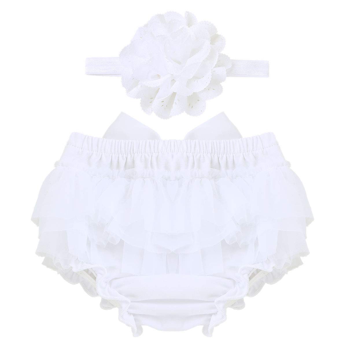 Zaldita Newborns Baby Girls Ruffles Tutu Bowknot Diaper Cover Bloomers with Headband Birthday Princess Set White Type A 0-3 Months