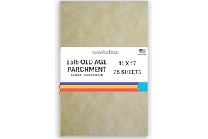 THUNDERBOLT PAPER 25 Old Age Parchment 65lb Cover Paper Sheets 11 X 17 Inches Cardstock Weight Colored Sheets (11"X17") Tabloid|Ledger Size - Printable Old Parchment Semblance Through The Processing of The Pulp
