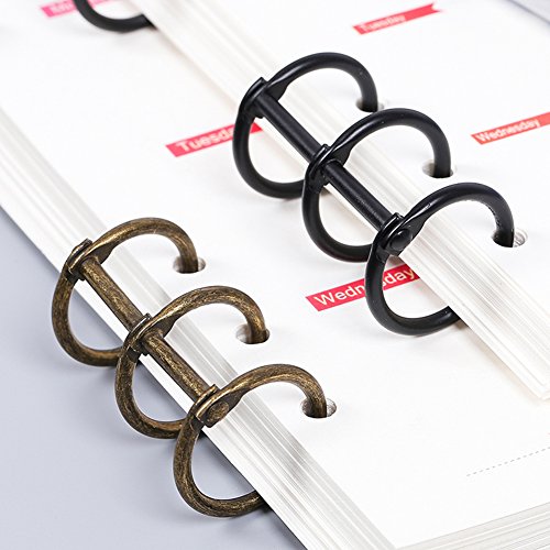 Ozzptuu 2PCS Stainless Steel 3-Ring Loose Leaf Binder Retro Binding Spines Combs DIY Notebook Ring (Black+Bronze, 0.79 inches)
