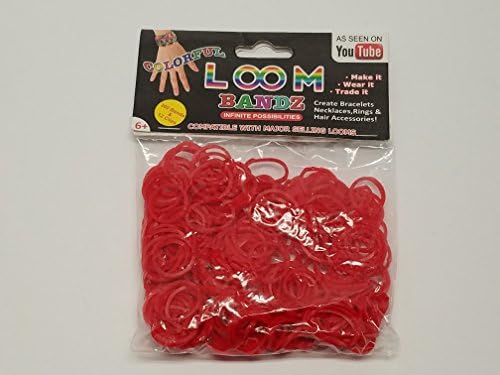Colorful Loom Bandz Latex-Free Rubber Bands - 300 Bands &amp; 12 S Clips (RED)