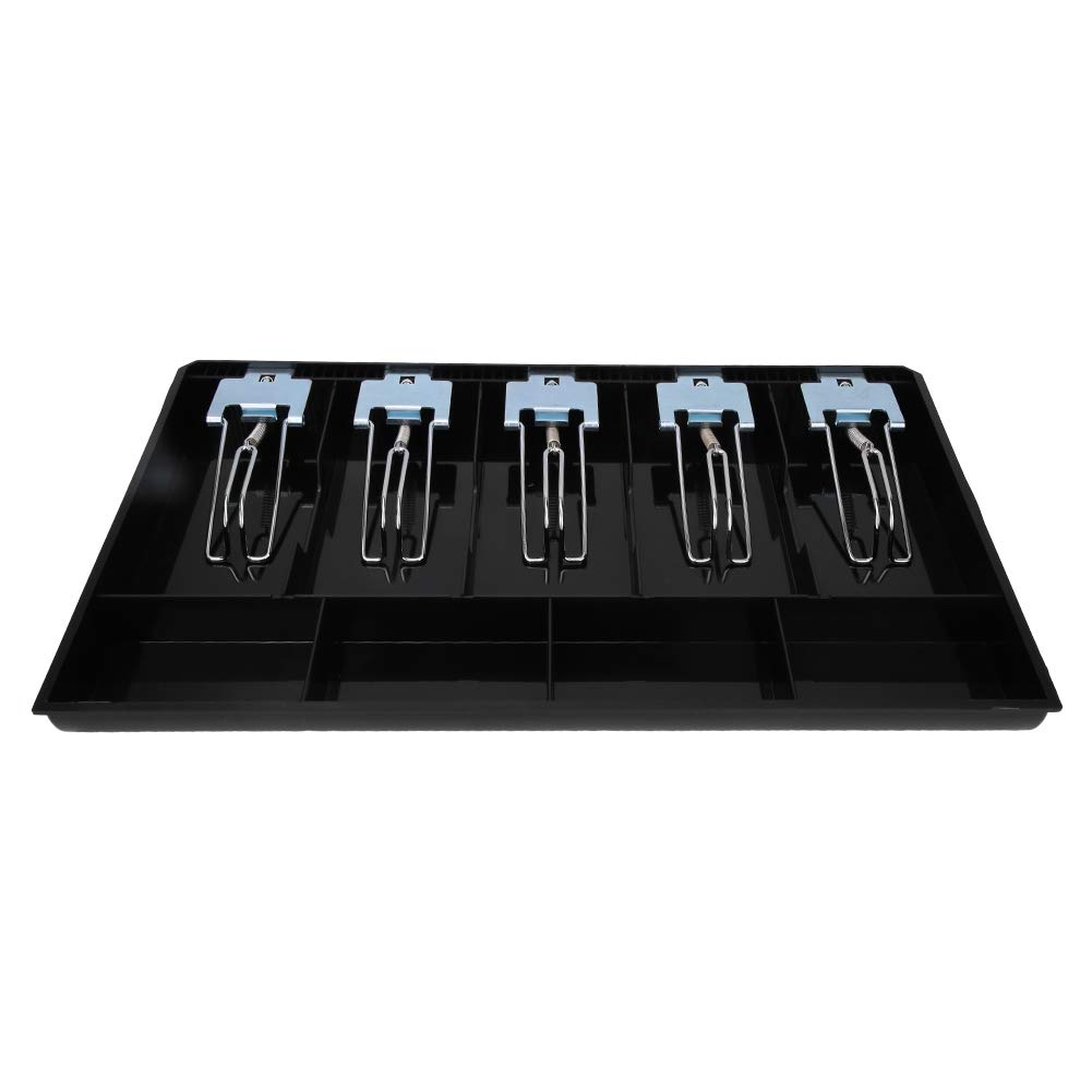 Replacement Coin Cashier Tidy Storage Box, Metal Clip Money Tray for Drawer, 5 Bill/4 Coin Compartments(Black)