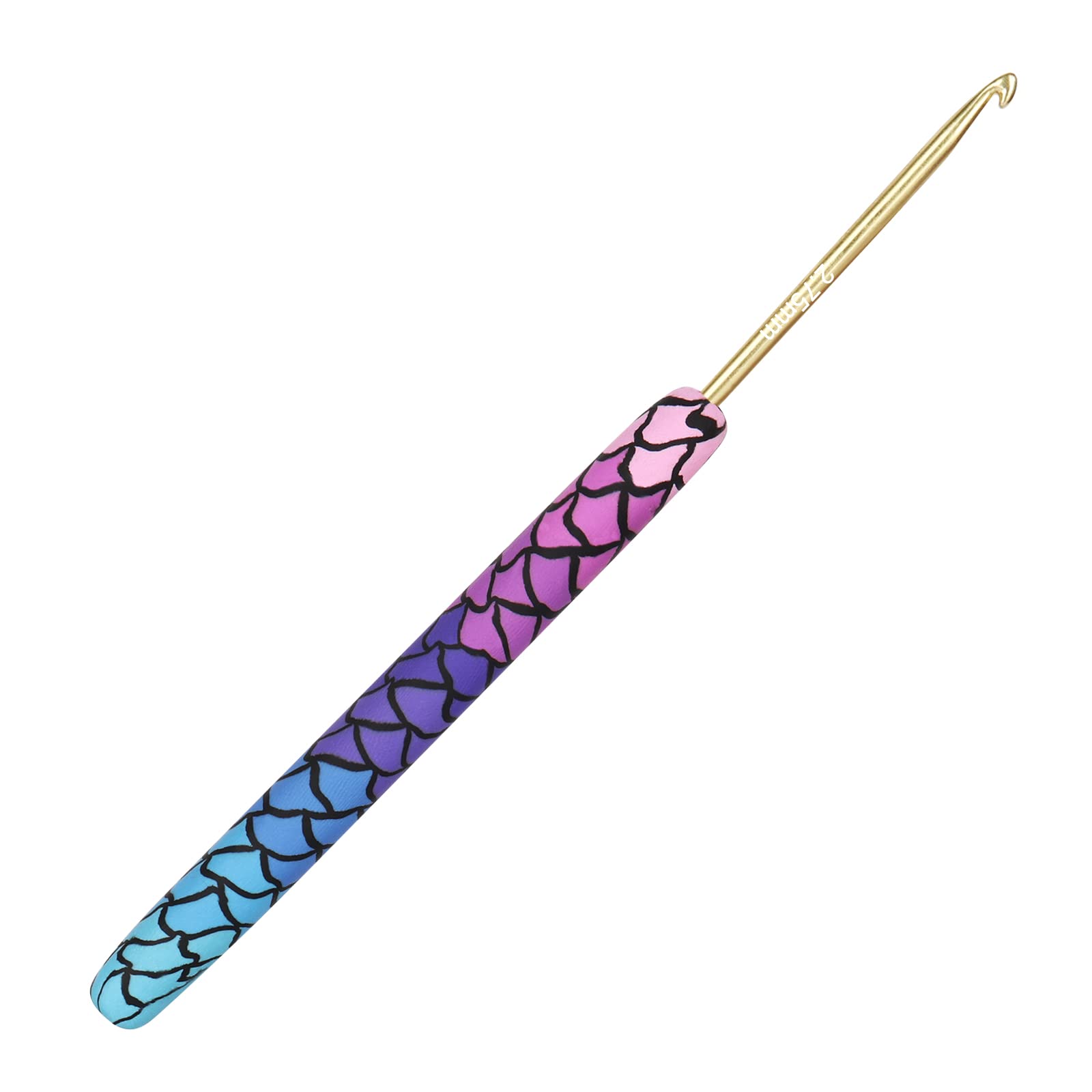 Coopay Mermaid Crochet Hook 2.75 mm Solid Metal Hook UK Size, Crafted Clay Crochet Hooks for Arthritic Hands, Crochet Needles Soft Grip Handle for Crochet Beginners
