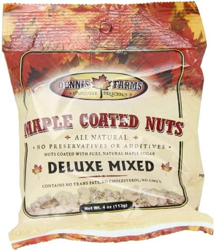 Dennis Farms Maple Coated Mixed Nuts, 4 Ounce Bags (Pack of 4)