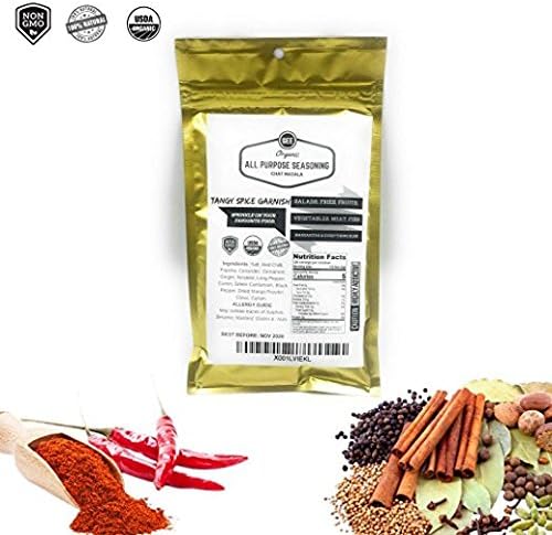 Oraganic All Purpose Seasoning for Salads, Fries, Fruits. Premium blend of dried mango powder, cumin, coriander, dried ginger,black salt, black pepper, asafoetida and chilli powder CHAT MASALA 3.5oz