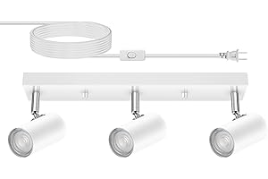 AUQUEE 3 Light Track Lighting Kit,White 3 Way Flexible Plug in Ceiling Spotlight,Industrial LED Wall Light for Kitchen Cabinet Gallery Bar Hallway Living Room,Rocker Switch,15 ft Cord(No Bulb)
