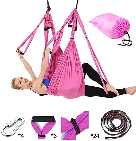 Once ZY Time Aerial Yoga Swing Kit Indoor Fitness Hammock/Trapeze/Sling for Antigravity Yoga Inversion with 2 Extensions Straps - Great Health Benefit(6 colors) (Pink)