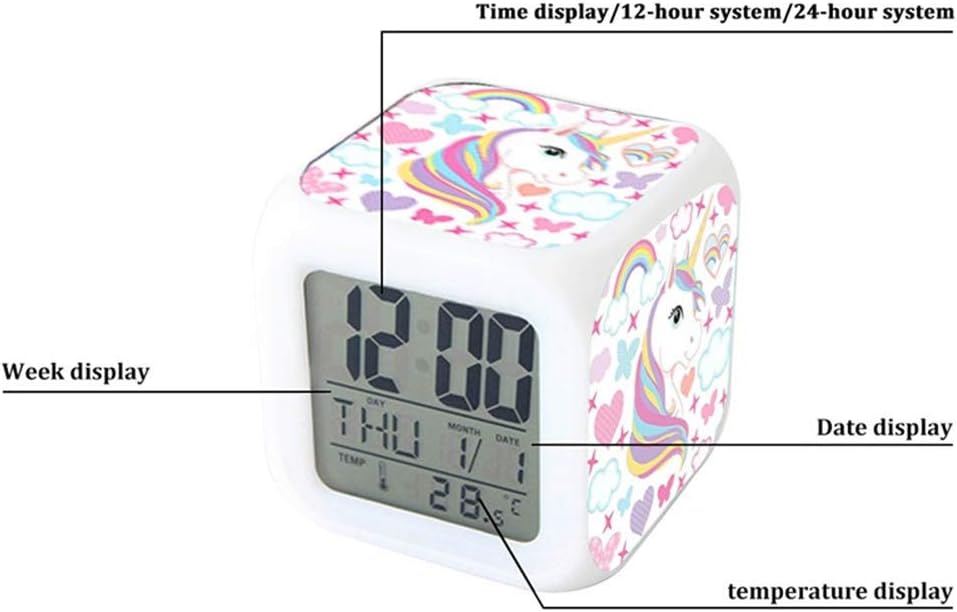 RJMAC Kids Alarm Clocks, Digital Wake Up Clock with 7 Colors Changing Light Bedside Clock with 8 Alarm Sounds, with Date Calendar Temperature for Students/Boys/Girls - Image 5