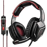SADES SA920PLUS Stereo Gaming Headset for PS4, PC, Xbox One Controller, Noise Cancelling Over Ear Headphones with Mic, Bass Surround, Soft Memory Earmuffs for Laptop Mac Nintendo Switch(Black Red)