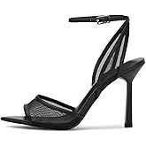 YIYA Women's Black Mesh Slingback Kitten Heels Sandals Open Peep Pointed Toe Stiletto High Heels Ankle Buckle Strap Summer Party Dress Pumps Shoes