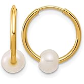 1/20 14K Gold Filled 4-5mm Round White Freshwater Culture Pearl Hoop Earrings