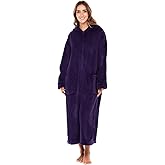 Alexander Del Rossa Fleece Zip Up Robes for Women with Zippered Front, Hooded Zipper Robes for Women, Womens Long Robe