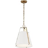 Kichler Etcher 1-Light Pendant, Updated Traditional Light with Etched Painted White Glass Diffuser in White and Champagne Bro