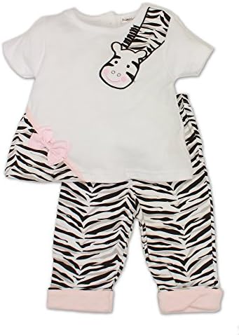 (P3109) Rumble Tumble Infant Girls Happy Zebra 2 Piece Tunic Set in Black, White and Pink in Size: 18 Months