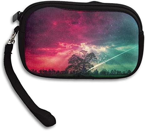 Womens Small Wallet Funky Dreamlike Sky Trees Zipper Card Purse Phone Case Holder Wallets With Chain Mini Coin Pouch
