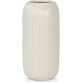 Ceramic Vase for Flowers – Modern Small Ribbed Textured Flower Vase for Home Decor, Pampas Grass, Decorative, Farmhouse, Coffee Table, Kitchen Centerpieces, Bookshelf and Home Living (Beige)