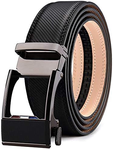 Belt for Men,Leather Ratchet Click Dress Belt With Automatic Slide Buckle Adjustable-35mm Wide