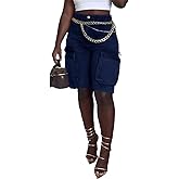 Shiyinvie Women Denim Cargo Shorts, High Waisted Long Jean Shorts with Pockets