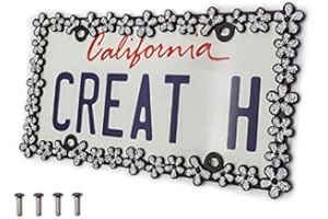 Creathome 3D Shining Daisy Wrenth License Plate Frame from Pure Zinc Alloy Metal Perfect Plate Holder,Matt Black with Silver Glitter