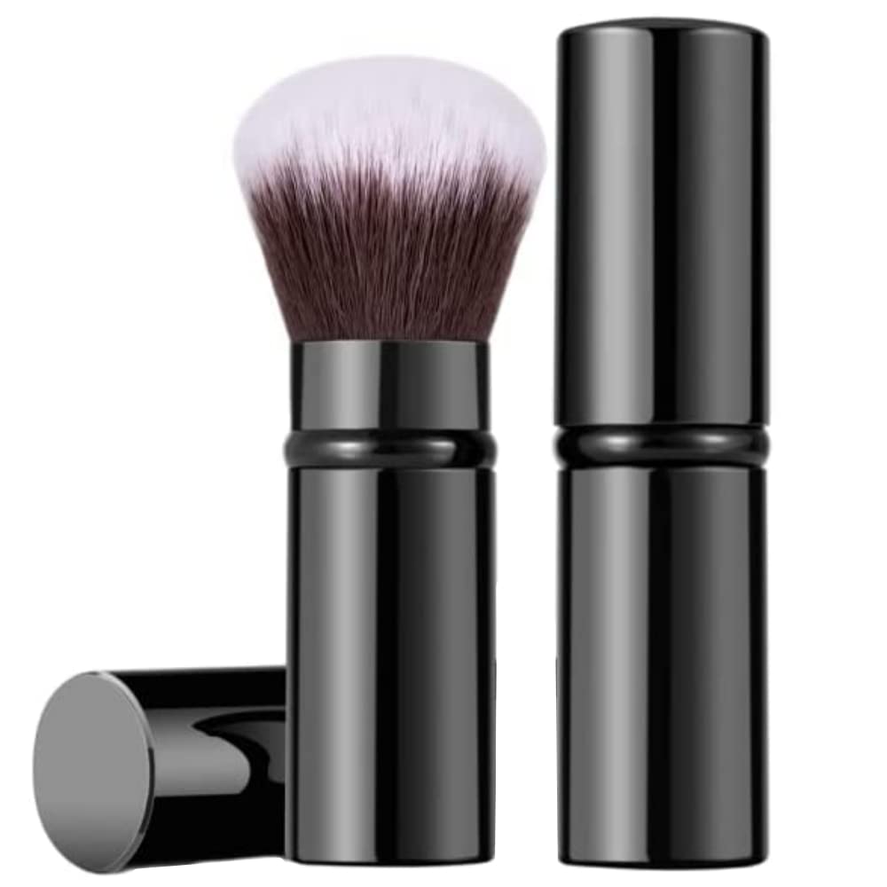 Retractable Makeup Brush Telescopic Face Brush Retractable Face Kabuki Brush Round Powder Travel Makeup Brushes Powder Foundation Blush Portable Makeup Brush (Black)