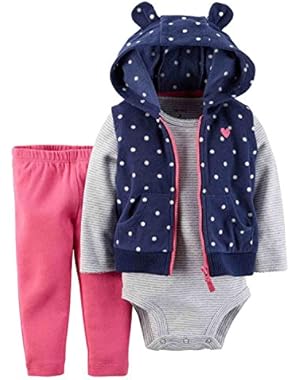 Carters Infant Girls Blue Polka Dot 3 Piece Outfit Bodysuit Leggings Vest Set