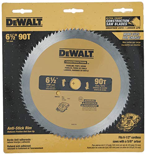 DEWALT 6 1/2 Inch 90 Tooth Circular Saw Blade - Premium Vinyl Cutting Blade