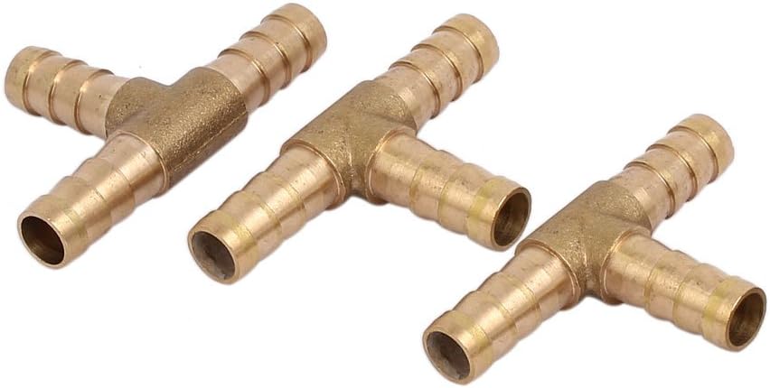 Sourcingmap 8mm Dia T Shaped 3 Way Brass Hose Barb Fittings Pipe Tube Connectors 3pcs