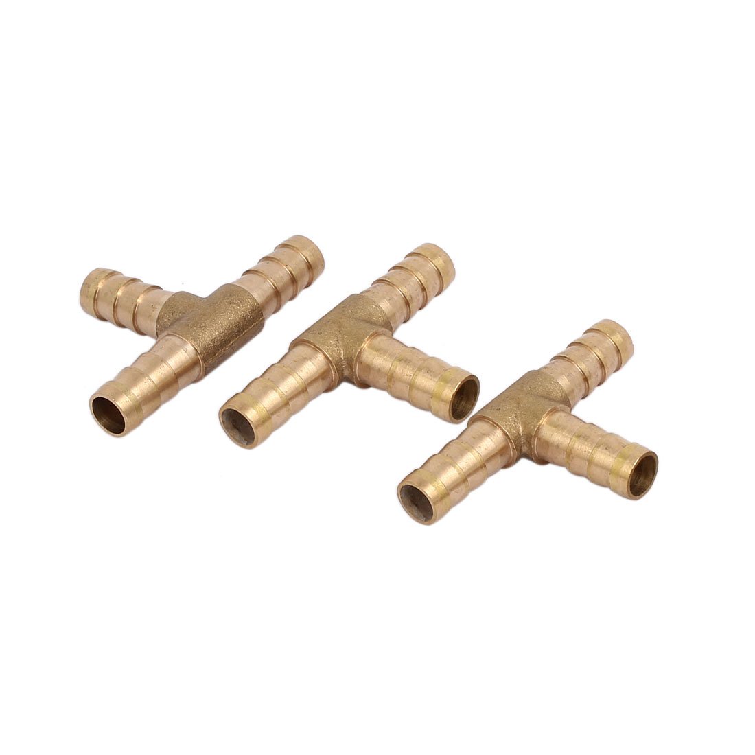 Sourcingmap 8mm Dia T Shaped 3 Way Brass Hose Barb Fittings Pipe Tube Connectors 3pcs