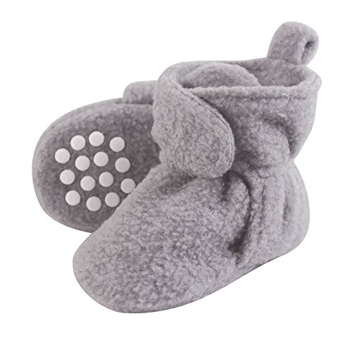 Luvable Friends Baby Cozy Fleece Booties with Non Skid Bottom, Heather Gray, 6-12 Months