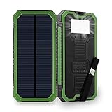 Solar Phone Charger Friengood 15000mAh Portable Solar Power Bank with Dual USB Ports, Waterproof Solar Battery Charger with 6 LED Flashlight Light for iPhone, iPad, Cellphone and More (Green)
