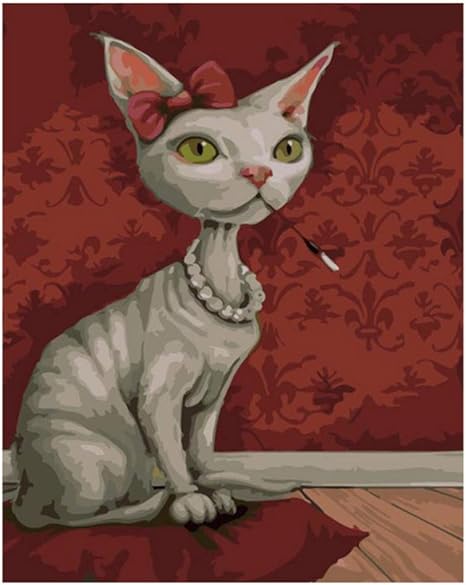 Cmhai Pas De Cadre Chaton Sans Poil Perle Chat Animal Diy Numerique Peinture Par Numeros Moderne Mur Art Toile Peinture Unique Cadeau Home Decor Amazon Fr Cuisine Maison
