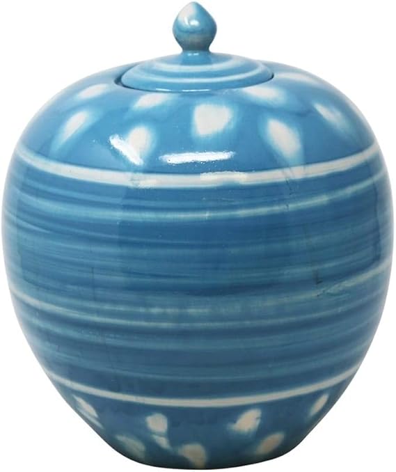 Decorative Ceramic Jar Blue/White 9 X 10.5 Inches Modern