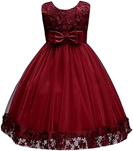 Turbomsun Girls Elegant sleevless Lace Tulle Bow Long Dress Wedding Party Princess Gown Pageant .