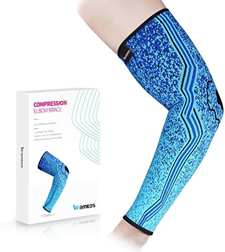 Wamkos Elbow Brace for Men and Women | Elbow Compression Sleeves for Tendonitis and Joint Pain Relief | High Support for Golf, Tennis, Crossfit, Basketball and Weightlifting (Blue, L)