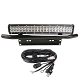 Bangbangche 20'' 126W LED Light Bar+License Plate Light Bracket+10FT 12V Fuse Relay Rocker Switch Wiring Harness, Universal Front Bull Bar Bumper, 2 Fuctions(Mount Lincense Plate, Led Lights)