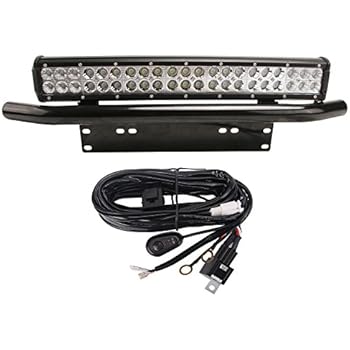 Bangbangche 20'' 126W Combo LED Light Bar+License Plate Light Bracket+10FT 12V Fuse Relay Rocker Switch Wiring Harness, Universal Front Bull Bar Bumper, 2 Fuctions(Mount Lincense Plate, Led Lights)