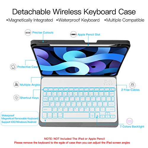 iPad Air 4 10.9 BacklitKeyboard Case 2020 JUQITECH Smart Case with Wireless Tablet Detachable