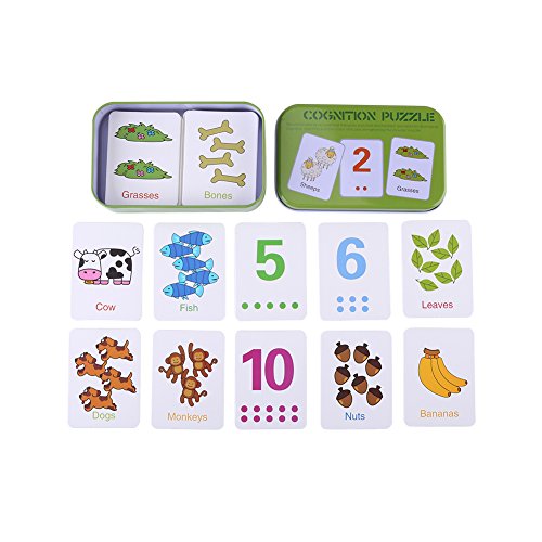 Early Learning Flash Cards, Enlightment Toy Card with Iron Box Suitable for Kids Children Toddler Match Game Puzzle Card(Green Box)