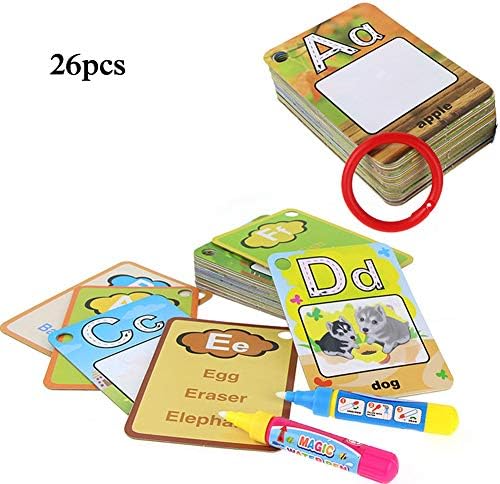 HahaGo Water Doodle Mat Coloring Board Painting Pad Magic Drawing Cards Educational Toy Birthday Gifts For Boys Girls Toddlers (12*8.5cm/4.7*3.4in, 26PCS Letter Cards)