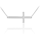 925 Sterling Silver Celebrity Sideways Cross Pendant Necklace with Rolo Chain