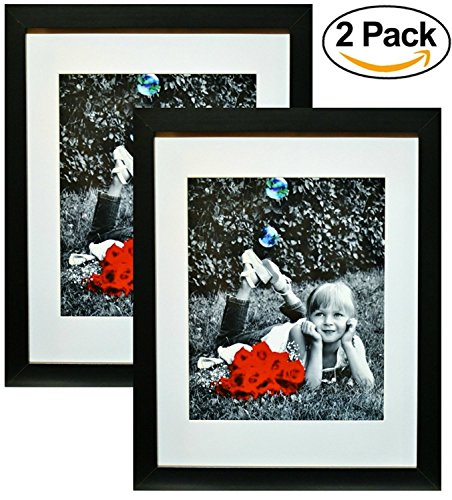11x14 Inch Picture Frame Black (2-pack) - Glass Front Cover - Displays an 11 by 14" Picture w/o Mat or an 8x10 Photo with Mat - Vertical or Horizontal Mounts & Easy To Hang - No Hardware to Install.