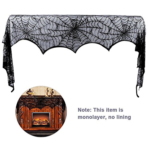 DegGod Black Lace Spider Webs Halloween Decorations, 18 x 96 inches Fake Spiderweb Cobweb Fireplace Mantle Scarf Cover for Home Halloween Party Decoration Props